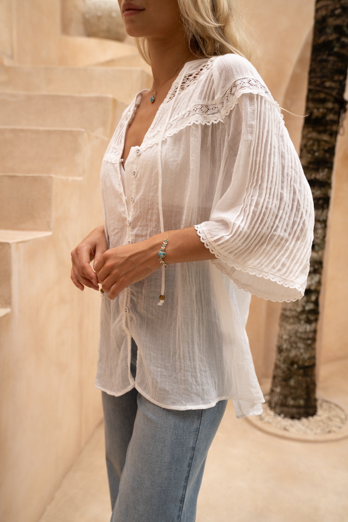 HEYCHIC Jeane Off- Lace Detail Blouse (White)