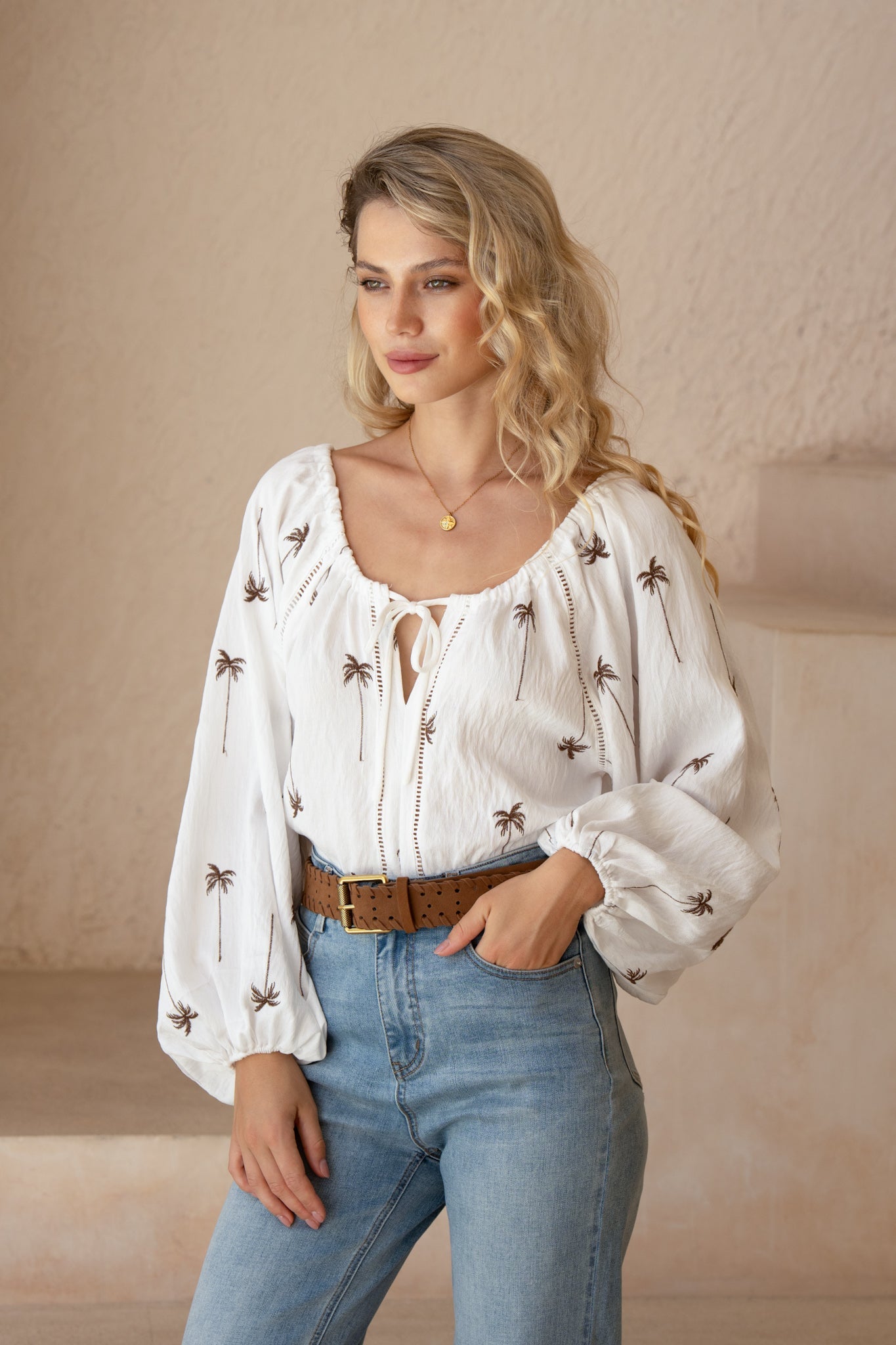Image of Blouses. Product name - Petite Palms Blouse in Blouse colour by brand - HEYCHIC