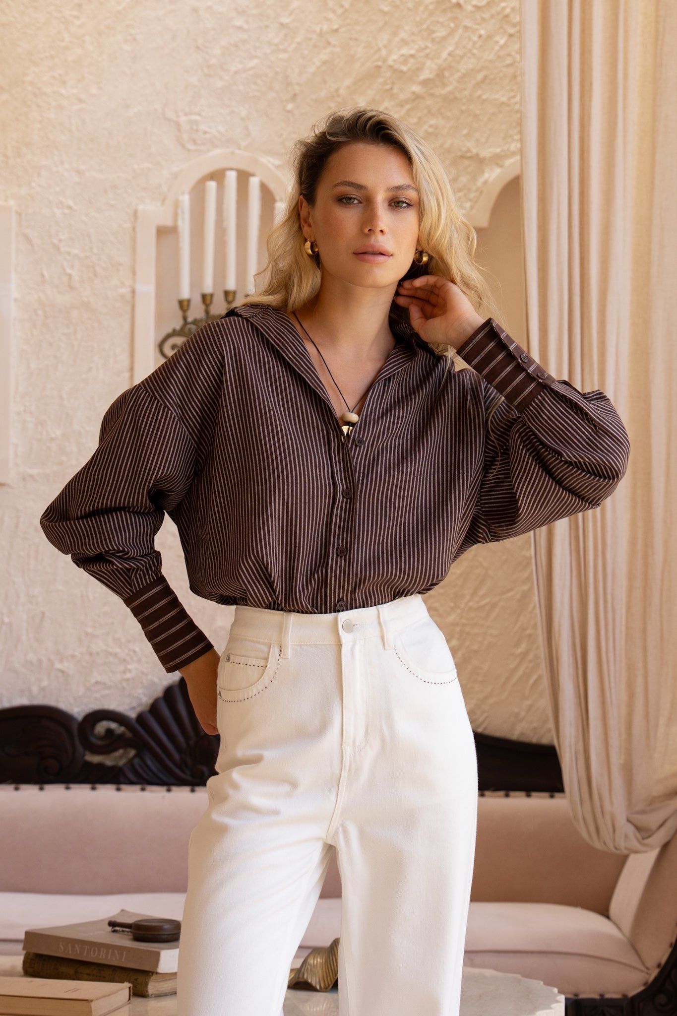 HEYCHIC Rin Stripe Shirt (Brown)