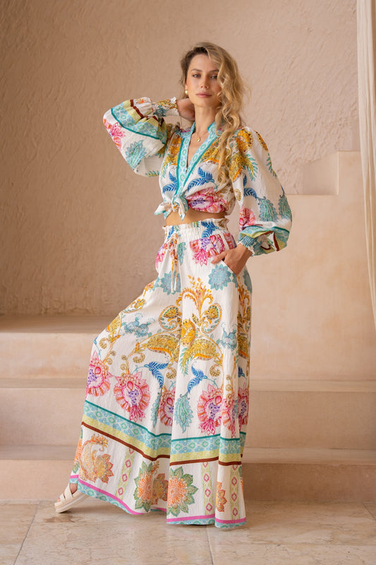 Image of a model wearing Pants. Product name - Valina Wide Leg Pants in Pants colour by brand - HEYCHIC