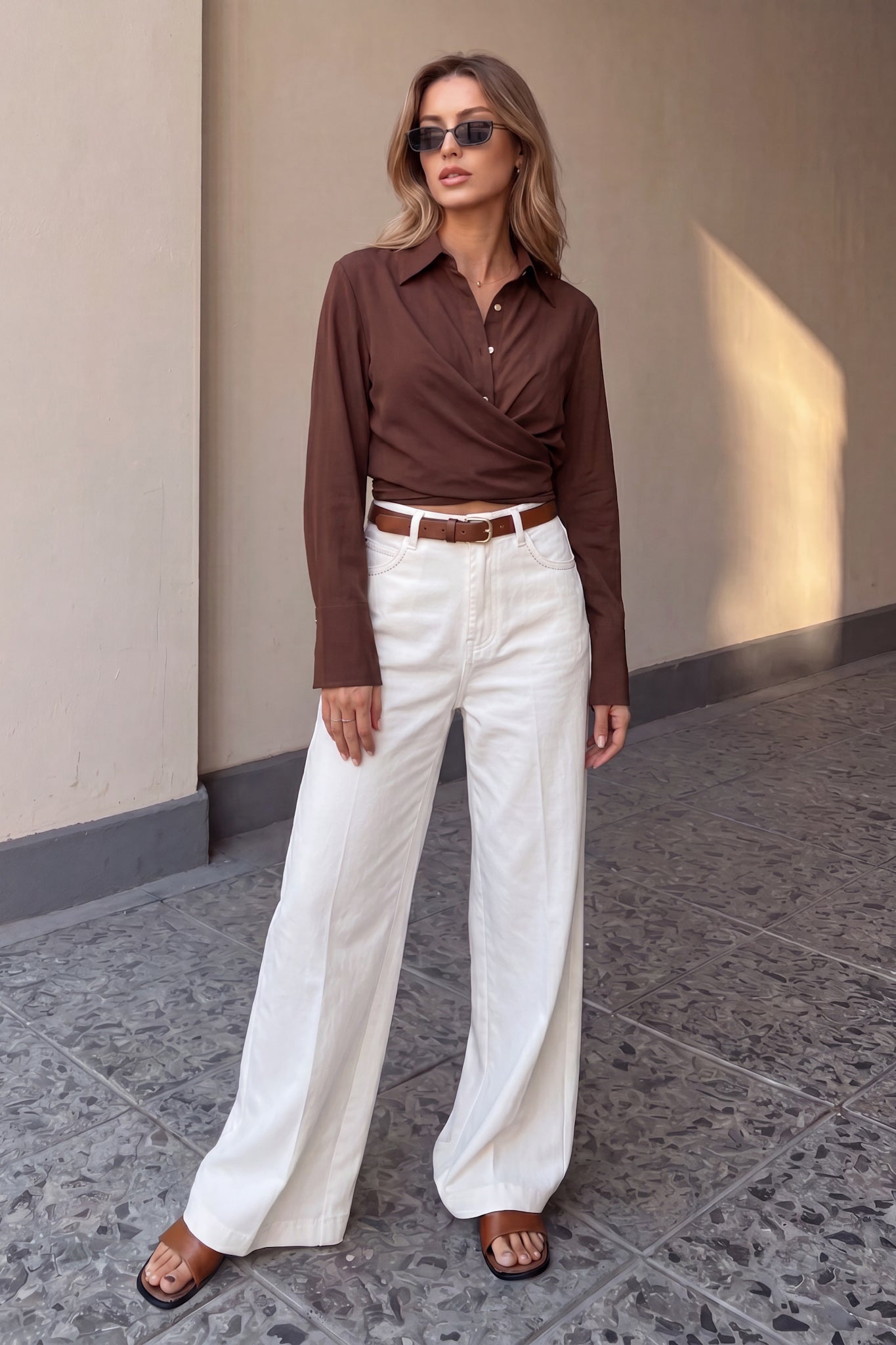 HEYCHIC Luma Wrap Shirt (Brown)