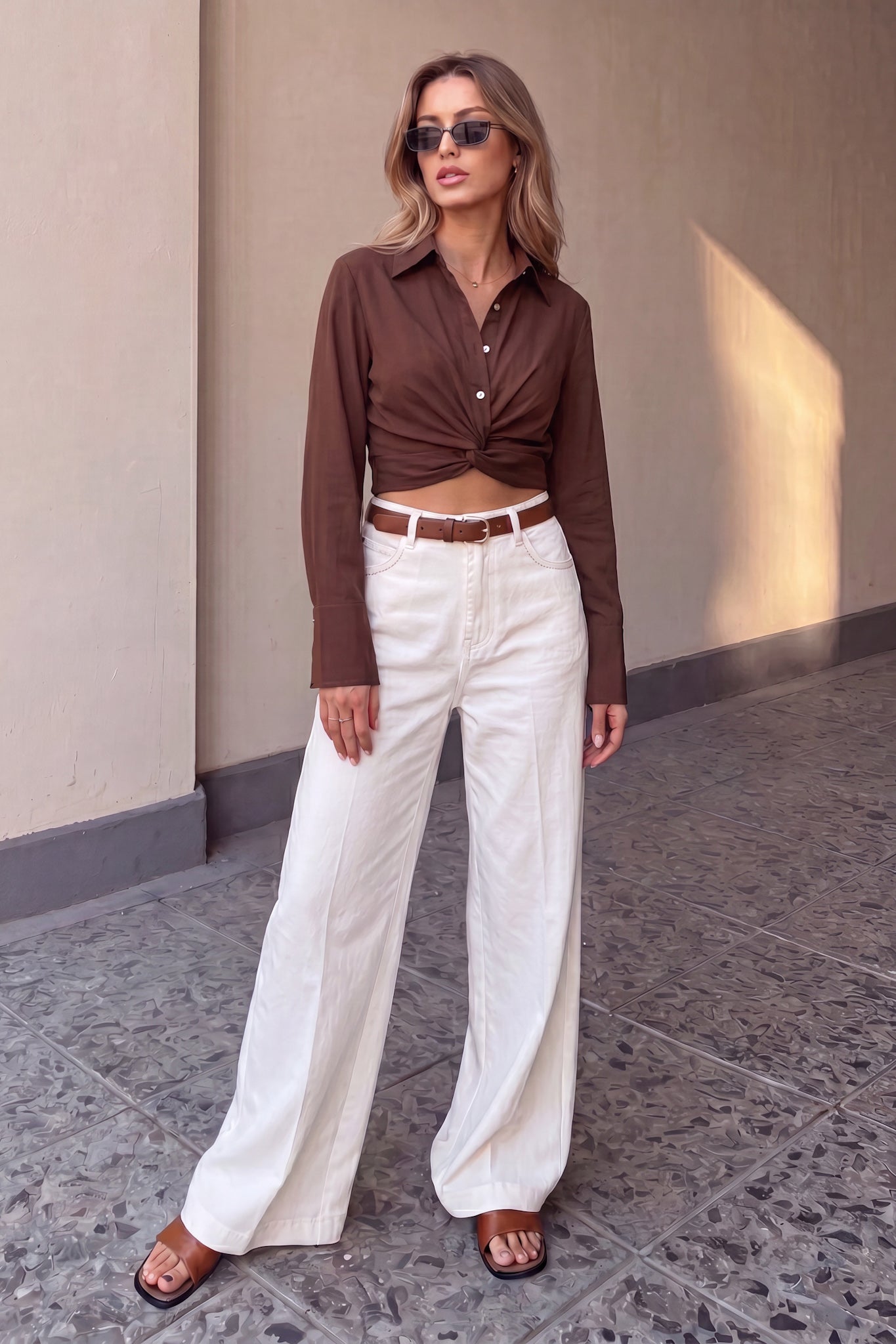 HEYCHIC Luma Wrap Shirt (Brown)
