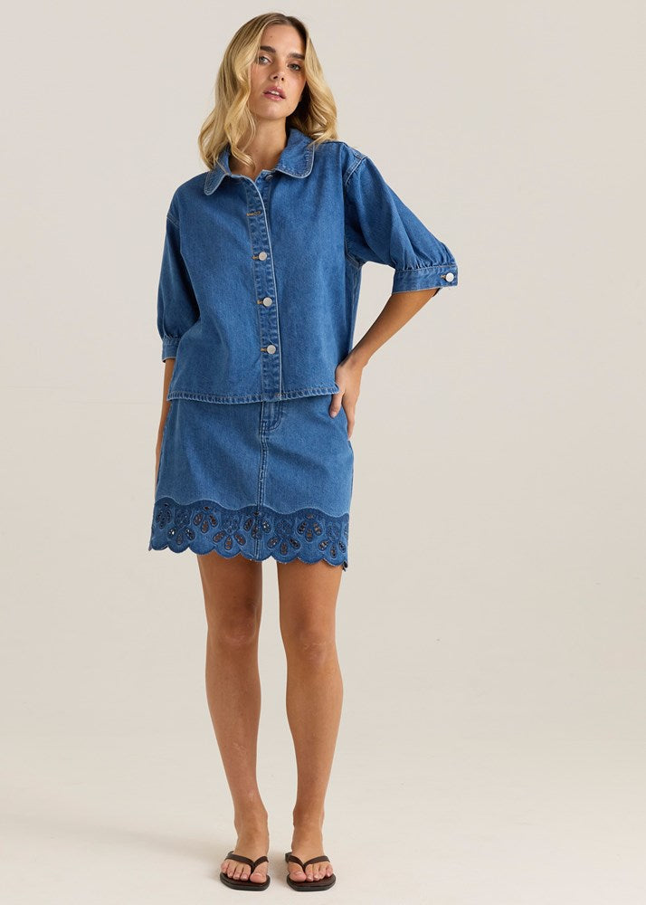 Sass Clothing Perri Denim Blouse (Classic Blue Wash)