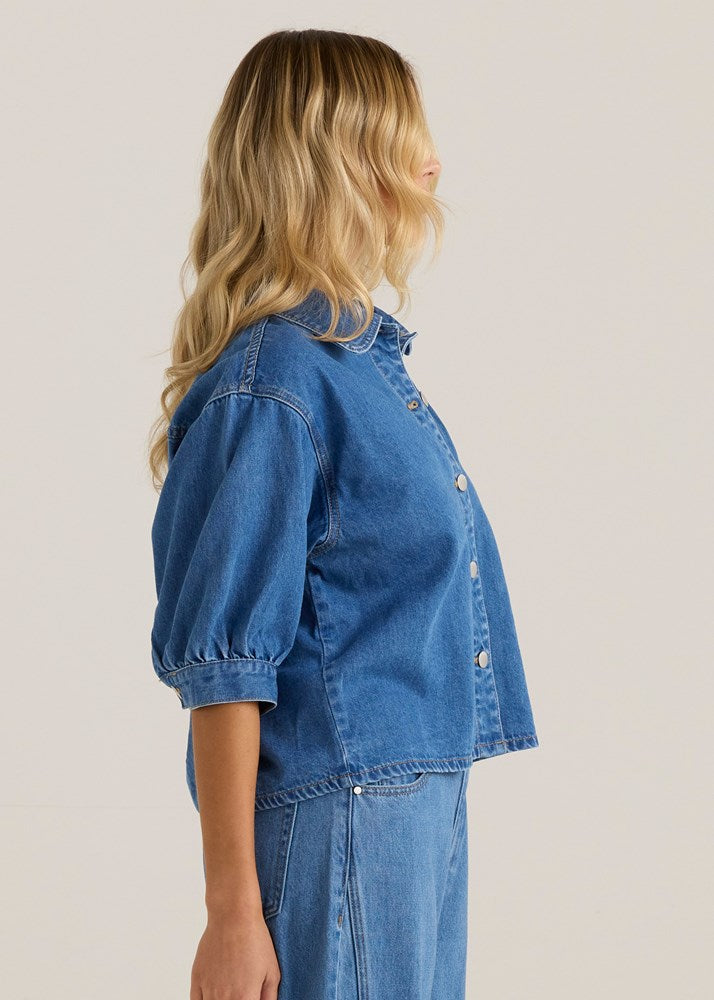 Sass Clothing Perri Denim Blouse (Classic Blue Wash)