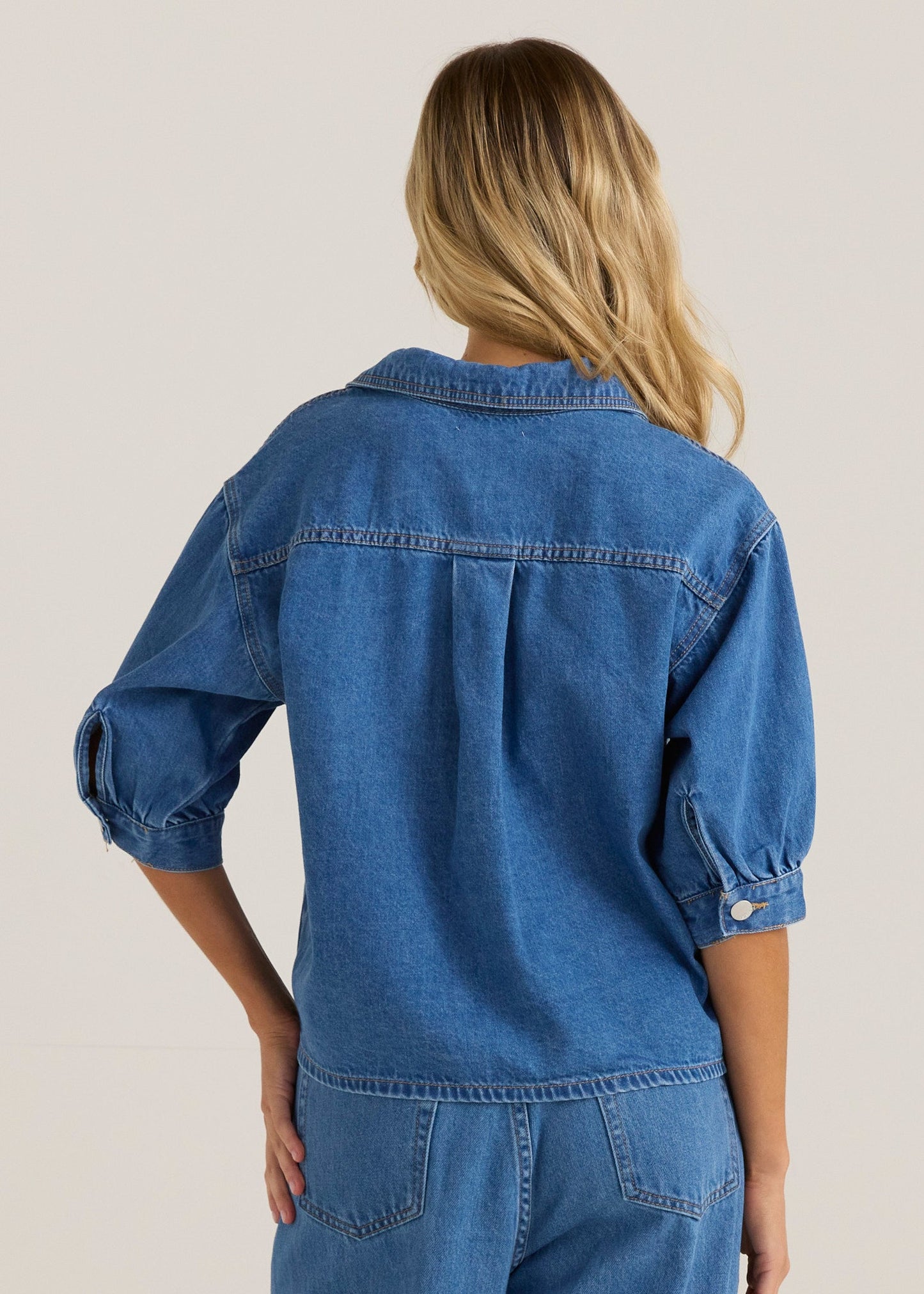 Sass Clothing Perri Denim Blouse (Classic Blue Wash)