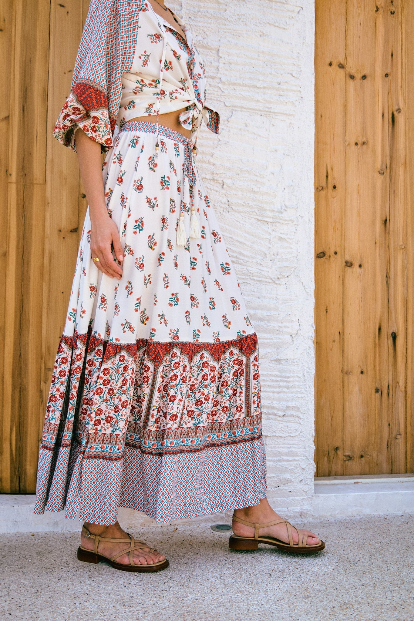 Heychic Petunia Red Boho Maxi Skirt (Floral)