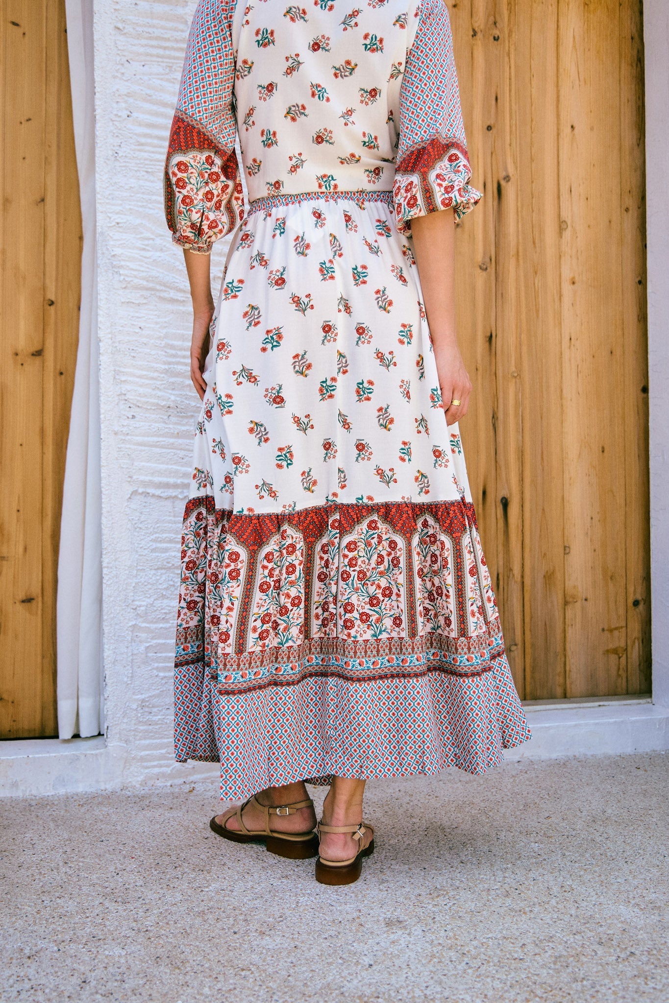 Heychic Petunia Red Boho Maxi Skirt (Floral)