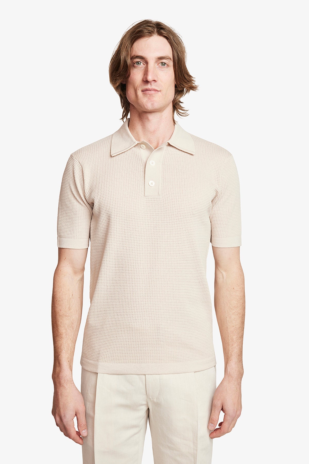 Image of Shirts. Product name - Evan Polo Shirt Beige in Beige colour by brand - Anthony Squires