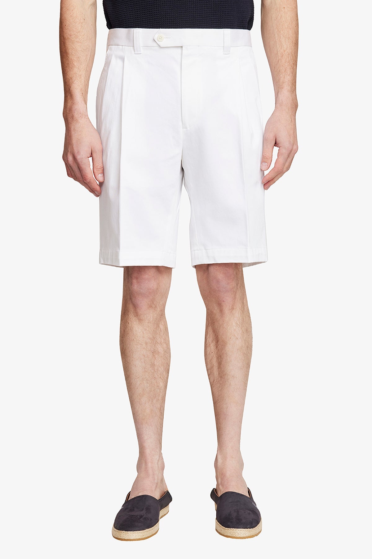 Image of a model wearing Shorts. Product name - Tribe White in White colour by brand - Anthony Squires