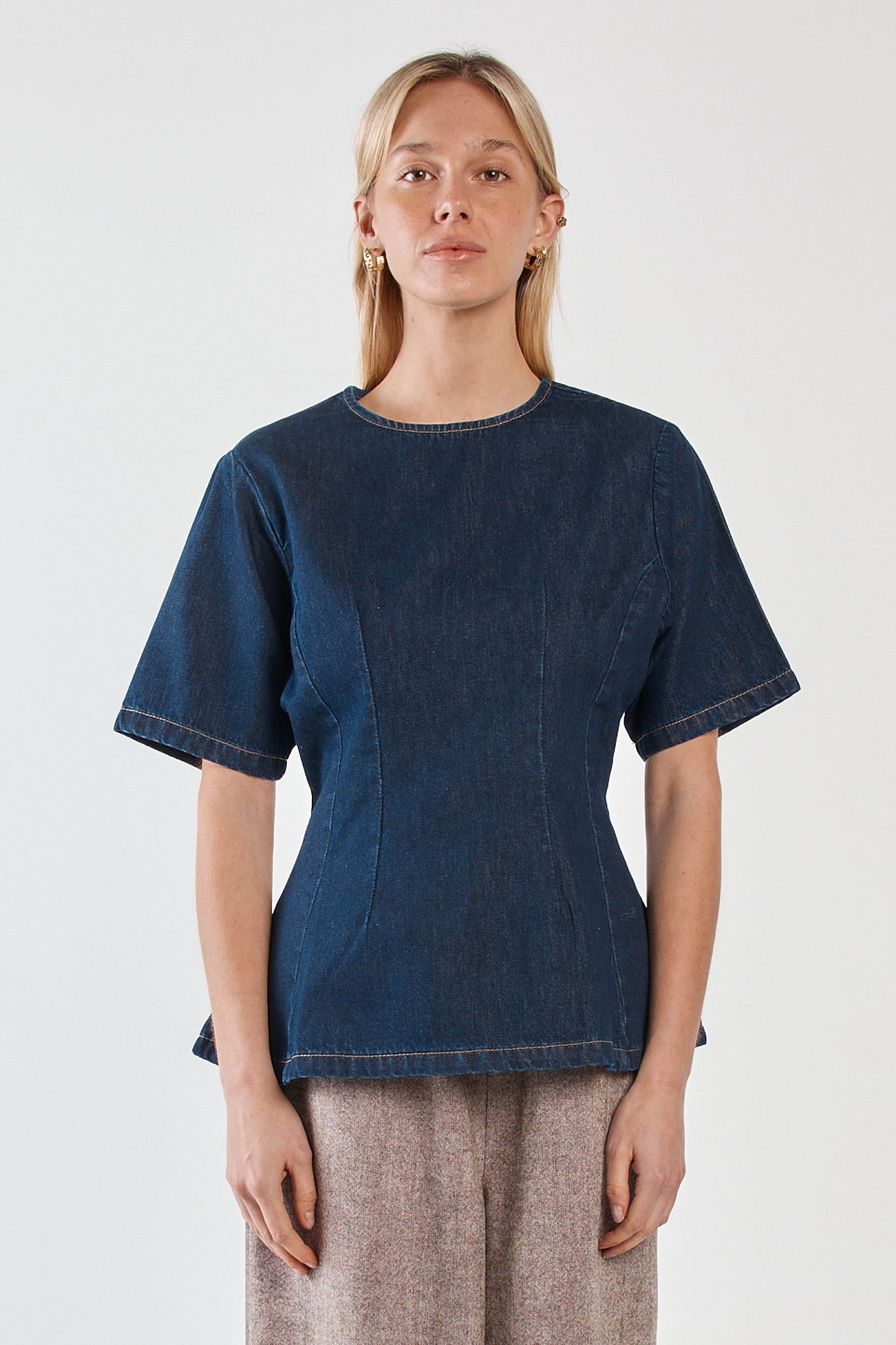 Image of T-Shirts. Product name - Abi Fitted Denim Tee Rinse Wash in Rinse Wash colour by brand - Sass Clothing