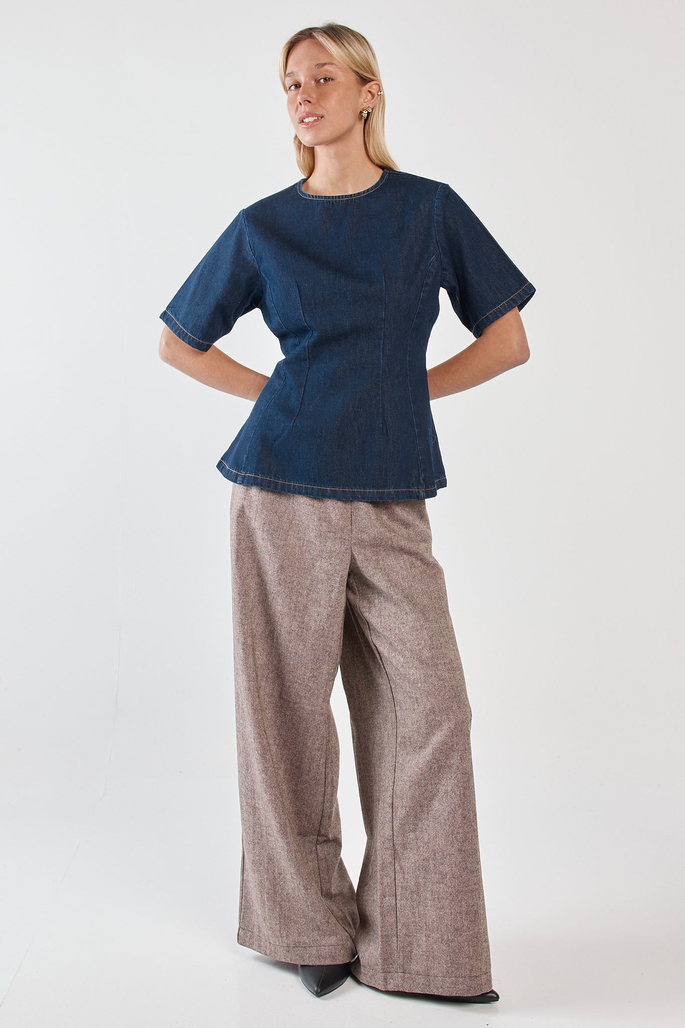 Sass Clothing Abi Fitted Denim Tee (Rinse Wash)