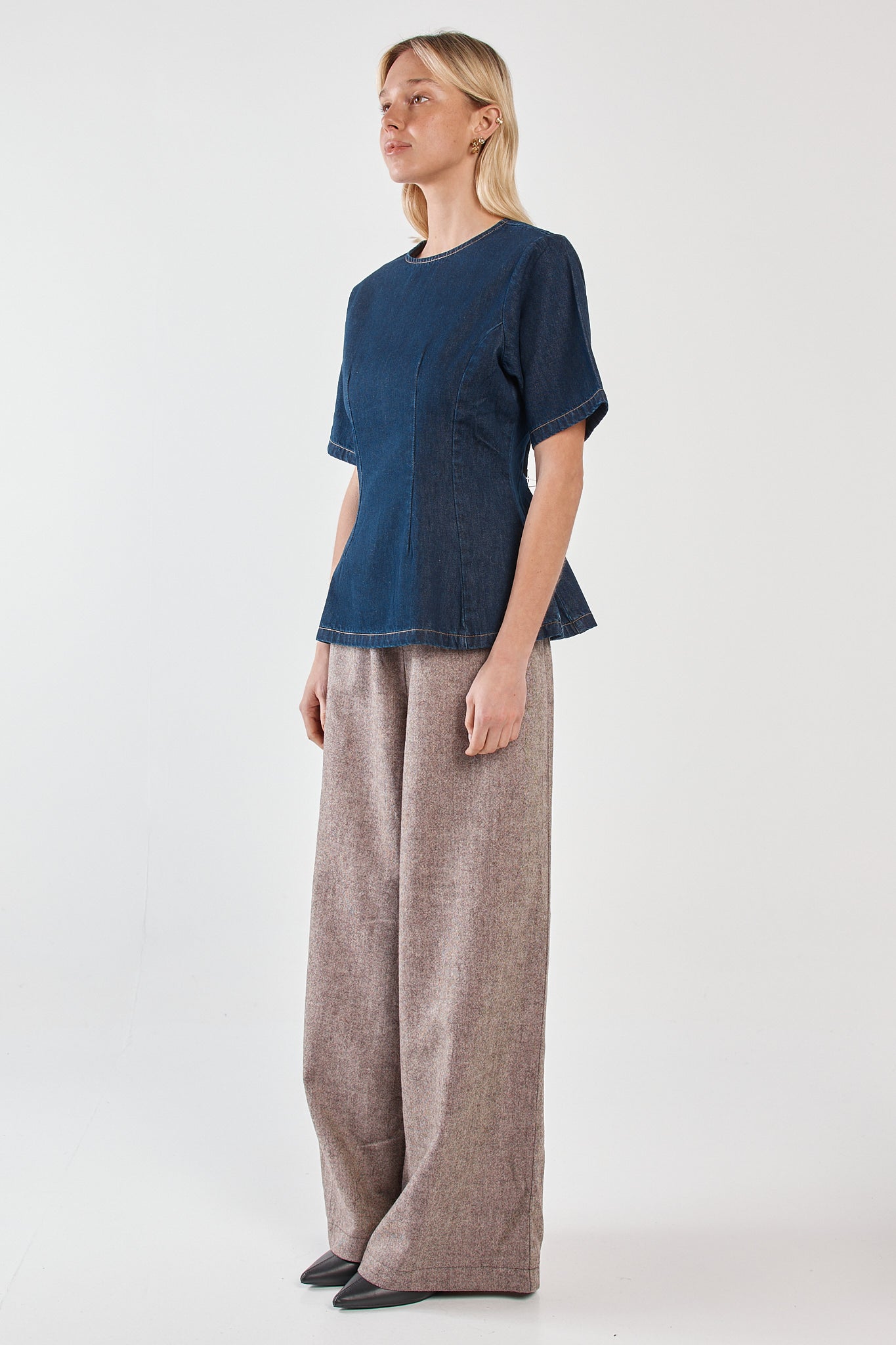 Sass Clothing Abi Fitted Denim Tee (Rinse Wash)