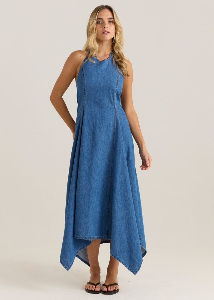 Sass Clothing Fernanda Halter Denim Dress (Classic Blue Wash)