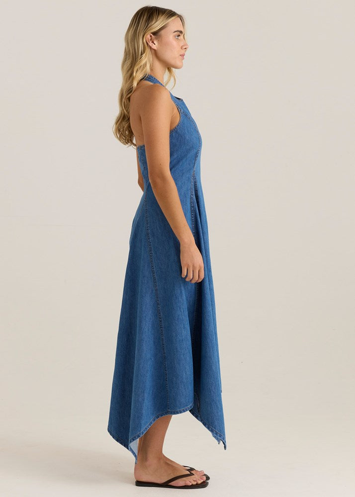 Sass Clothing Fernanda Halter Denim Dress (Classic Blue Wash)