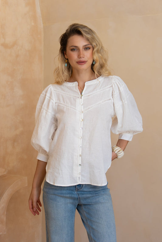 Heychic Anara Jacquard Blouse (White)