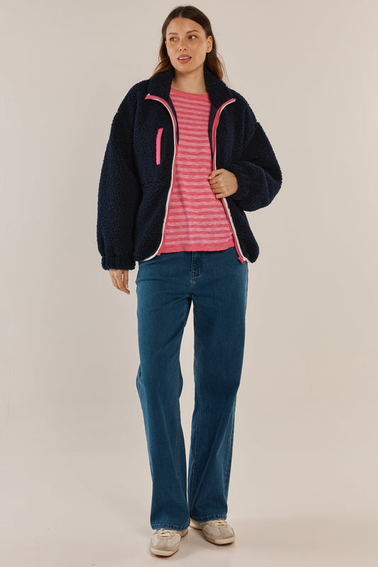 Betty Basics Jayne Fleece Jacket (Navy/White)