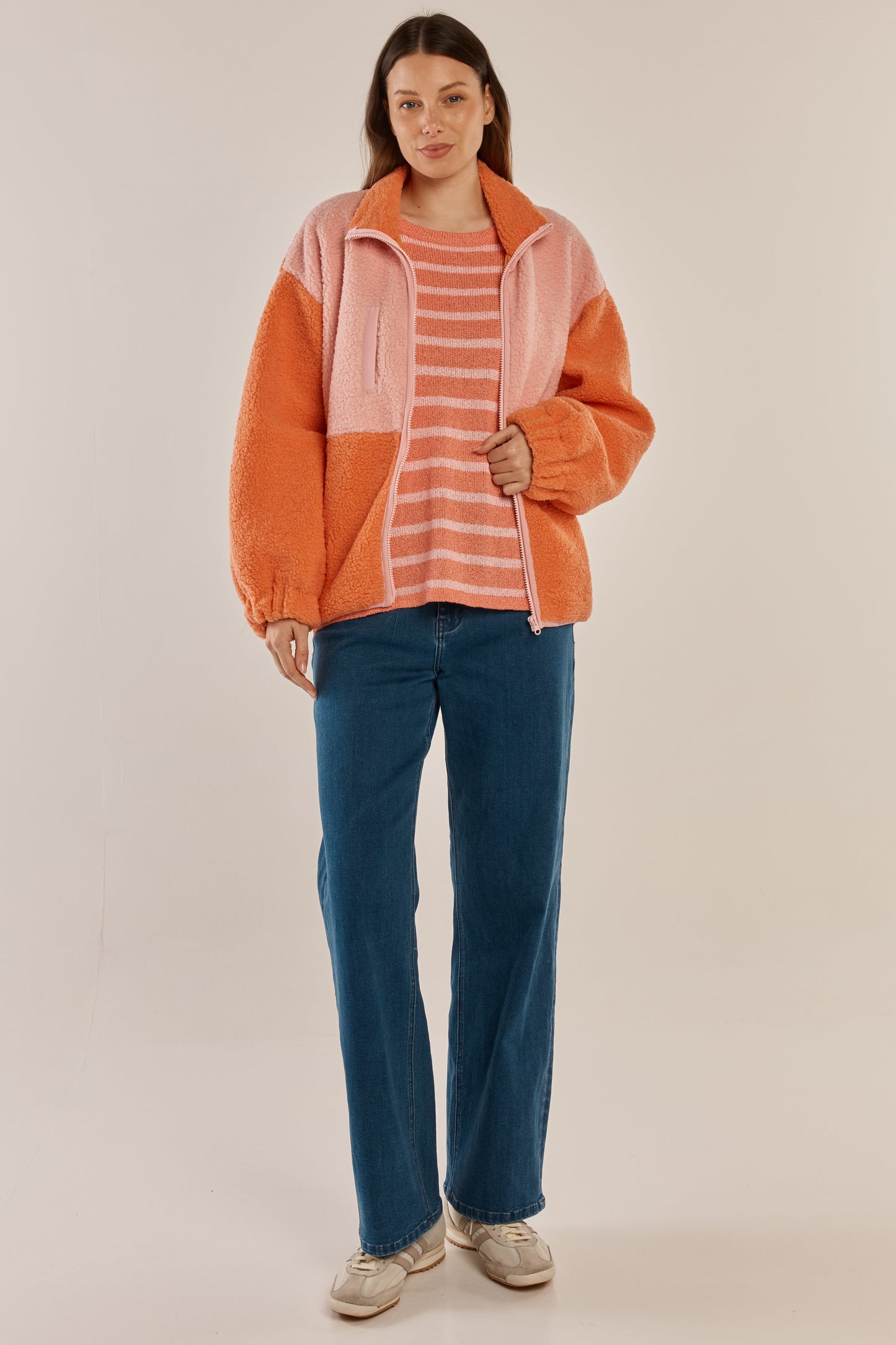 Betty Basics Jayne Fleece Jacket (Pink/Orange)