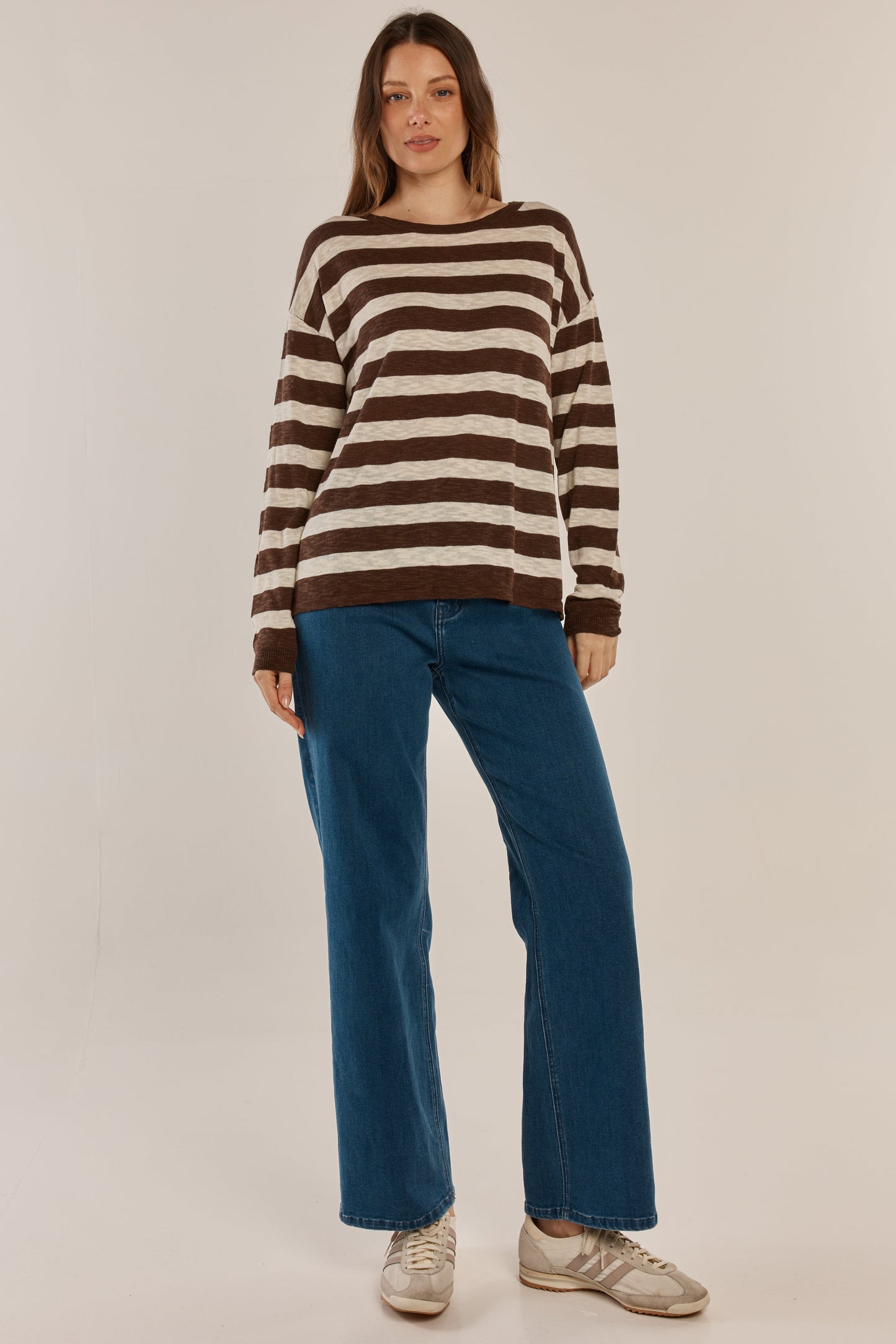 Betty Basics Natasha Knit Top (Brown Stripe)