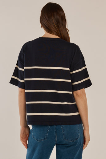 Betty Basics Bailey Boxy Top (Navy/Cream)