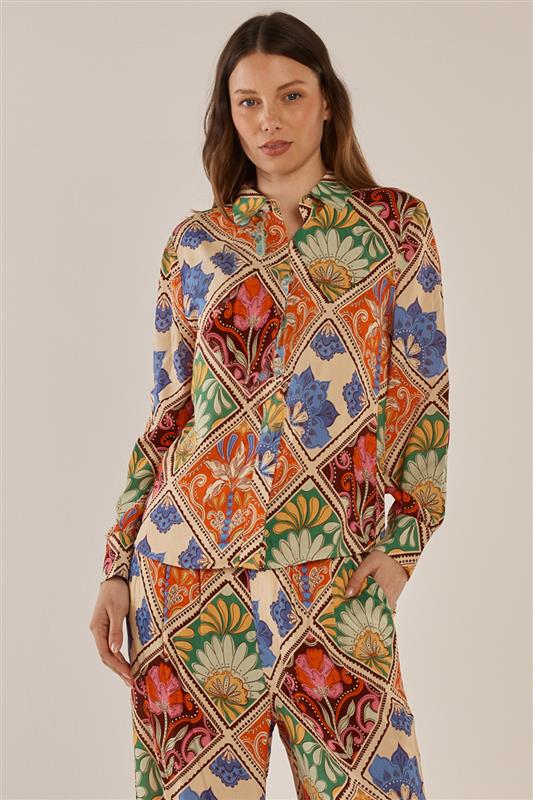 Image of Shirts. Productname: Frida Frill Shirt Villa Floral Print in Villa Floral Print colour by brand - Betty Basics