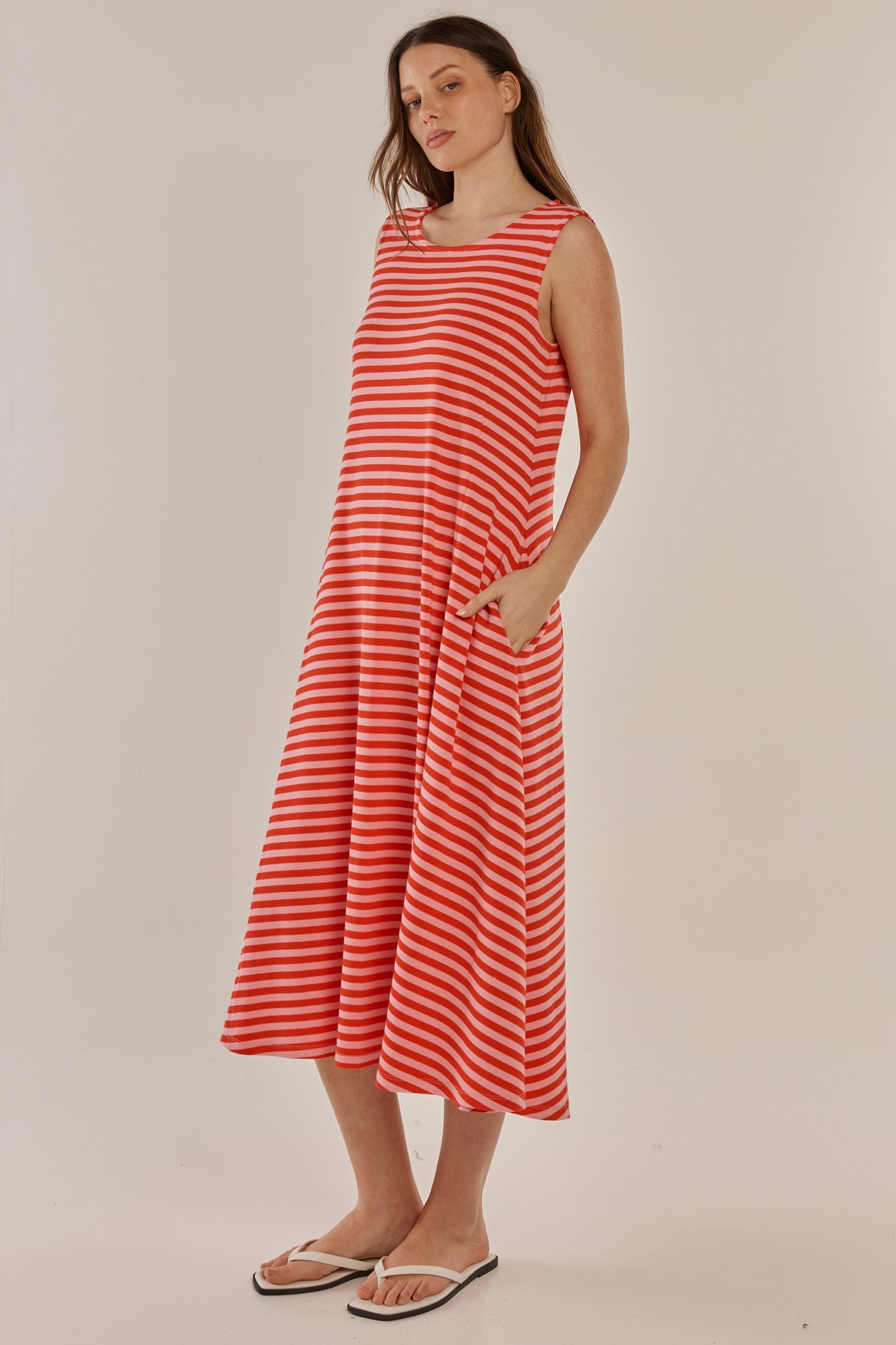 Betty Basics Sabrina Maxi Dress (Pink/Red Stripe)