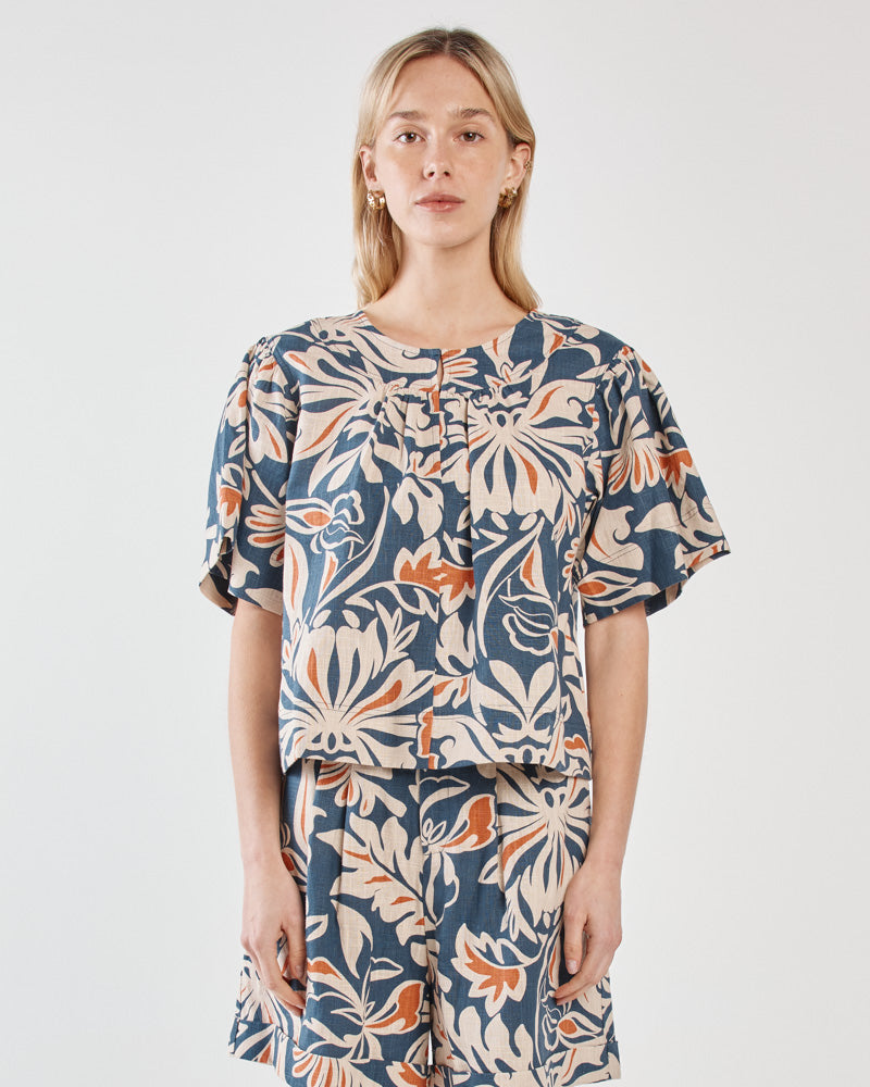 Image of a model wearing Tops. Product name - Jana Blouse Wild Orchid in Wild Orchid colour by brand - Sass Clothing