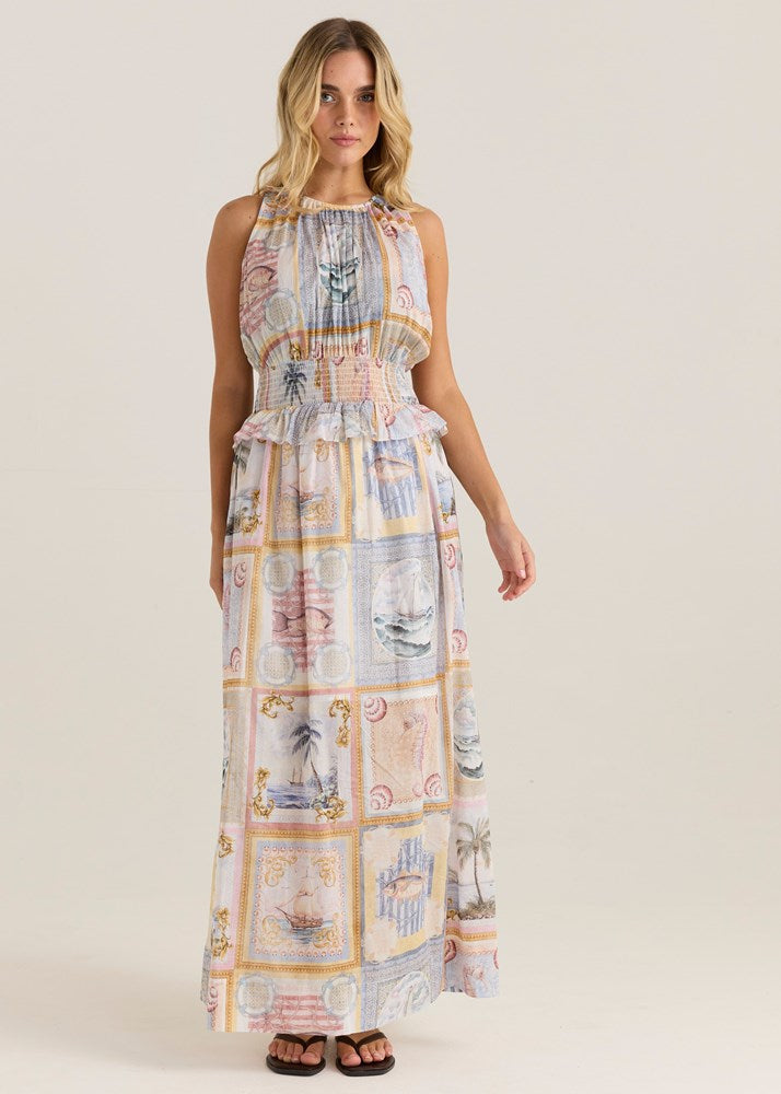 Sass Clothing Reo Peplum Maxi Dress (Wayfarer Print)