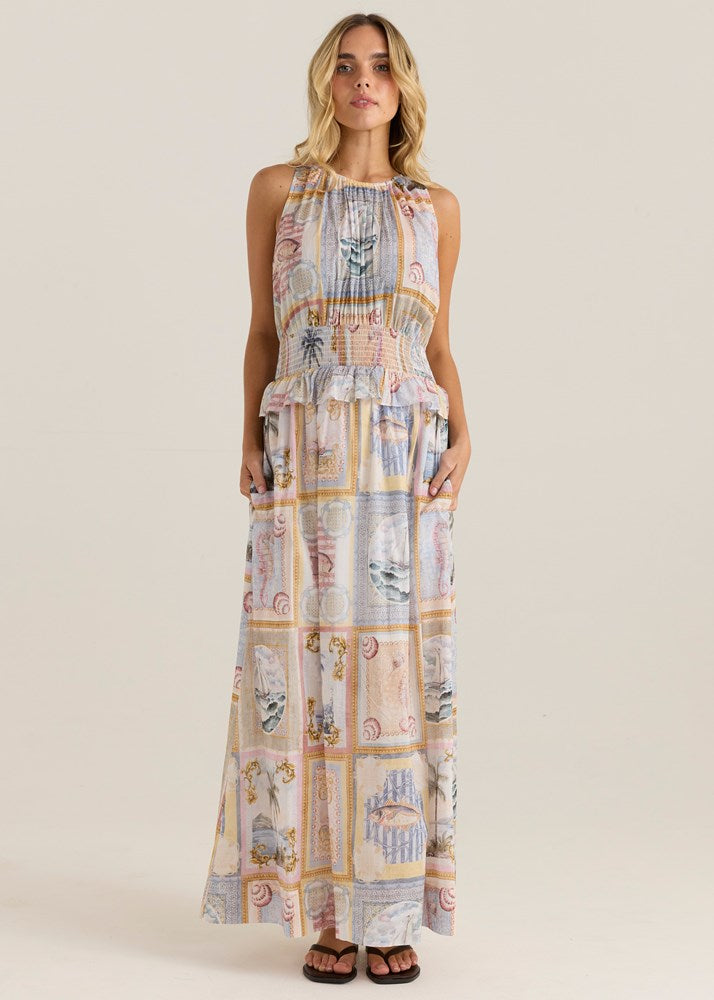 Sass Clothing Reo Peplum Maxi Dress (Wayfarer Print)
