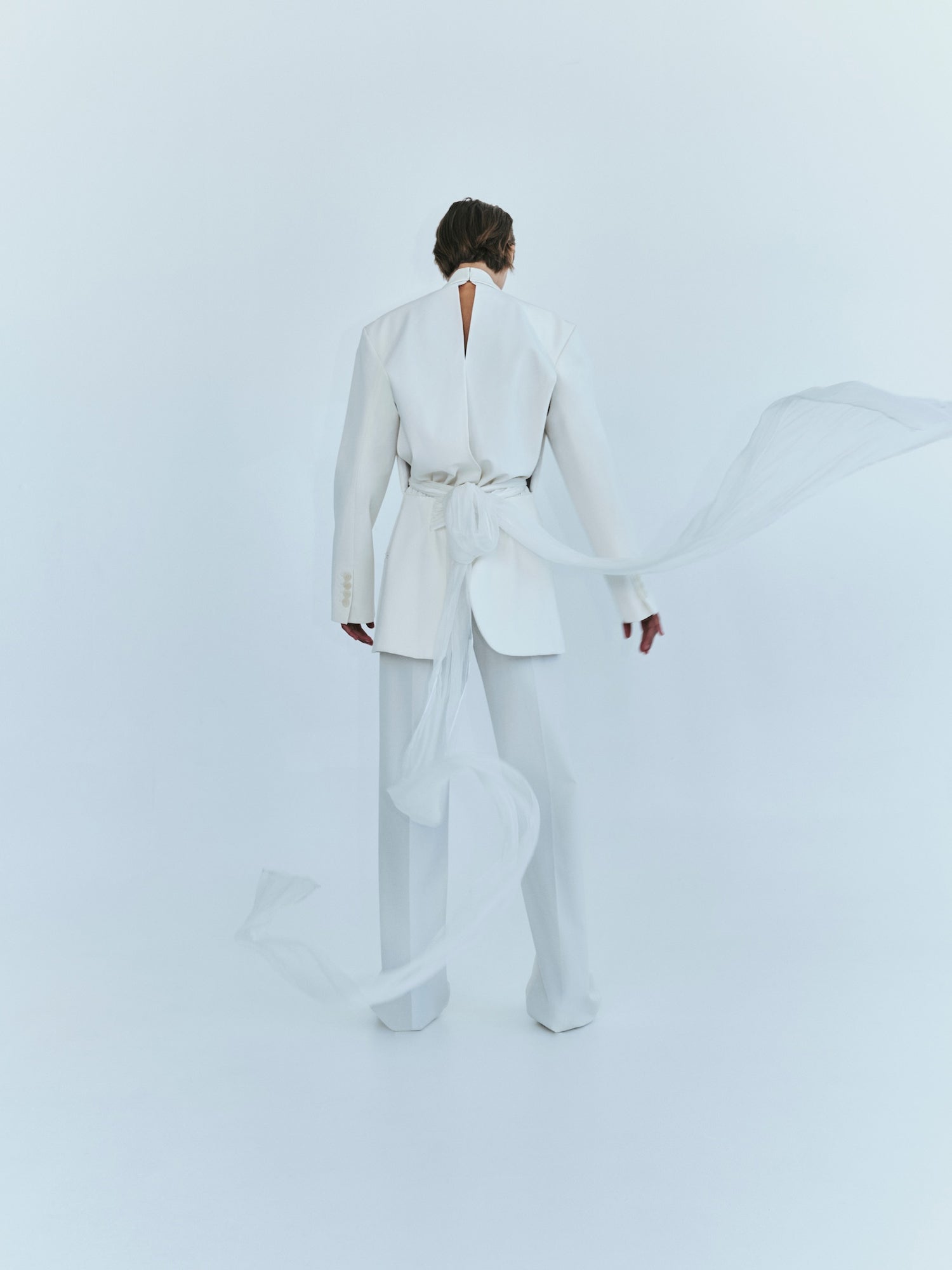 Image of Dresses. Product name - Intimate Bow Back Twill Blazer in White colour by brand - Christopher Esber