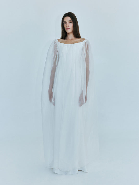 Christopher Esber Vapour Overlay Silk Gown (White)