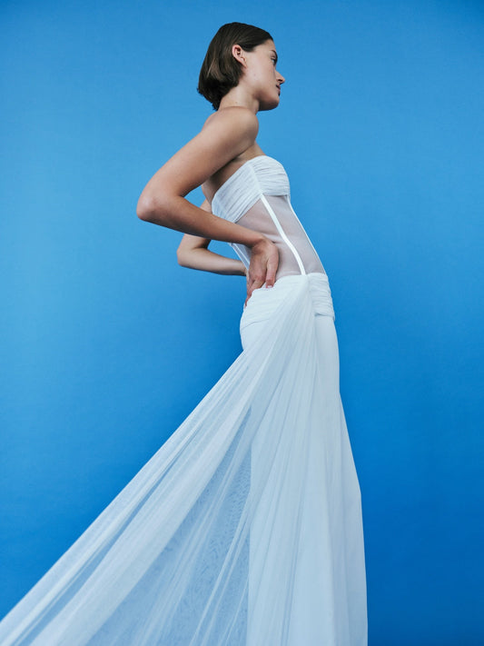 Christopher Esber Veiled Corset Dress (White)