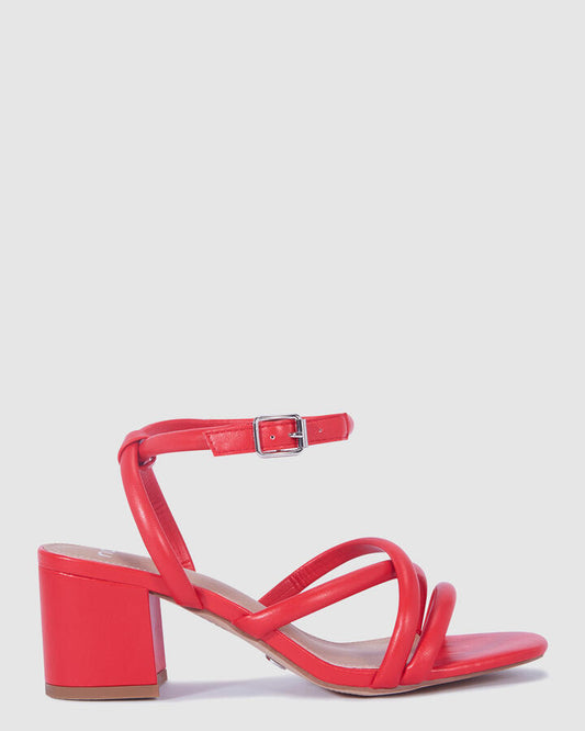 Image of Sandals. Product name - Urla Women's Strappy Low Heel RED Novo Sandals in Red colour by brand - NOVO