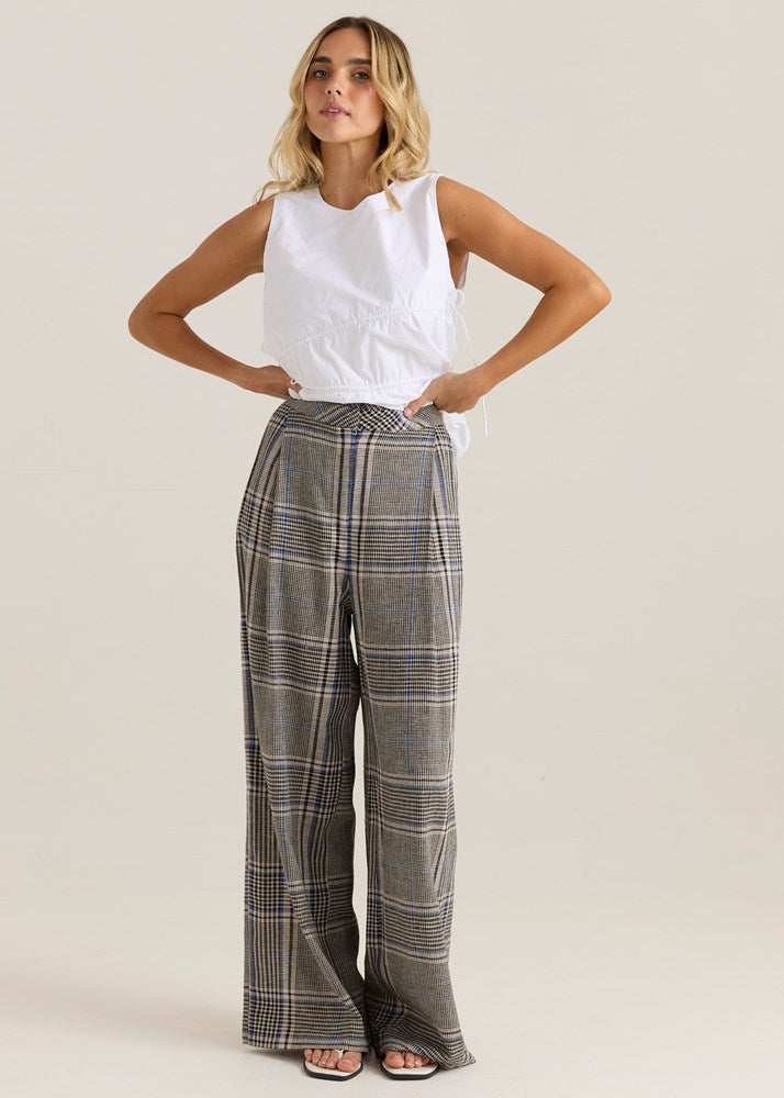 Image of a model wearing Pants. Product name - Blakely Pant Prince Of Wales Check in Prince Of Wales Check colour by brand - Sass Clothing