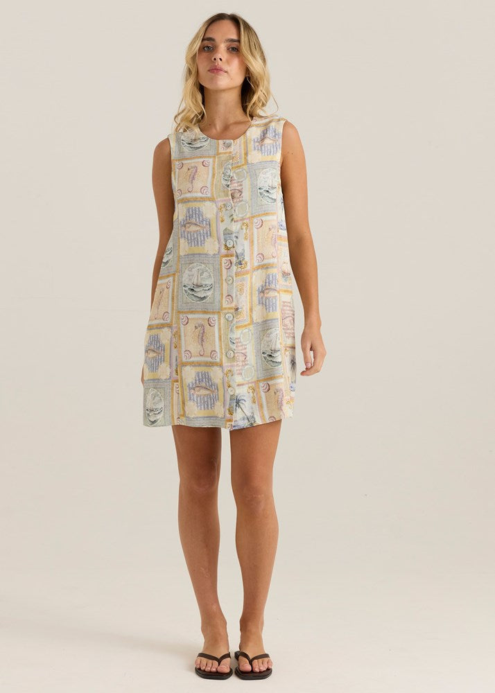 Sass Clothing Reo Button Shift Dress (Wayfarer Print)