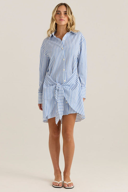 Image of Dresses. Product name - Aziza Shirt Dress Blue/White Stripe in Blue/ White Stripe colour by brand - Sass Clothing