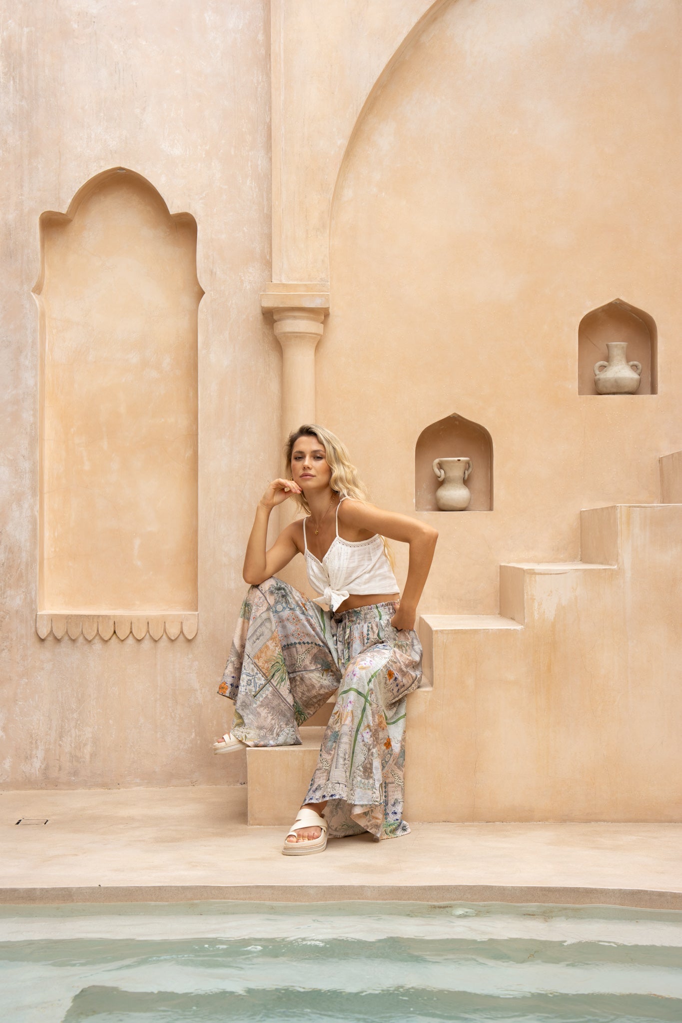 HEYCHIC Nyahra Tropical Wide Leg Cropped Pants (Green)