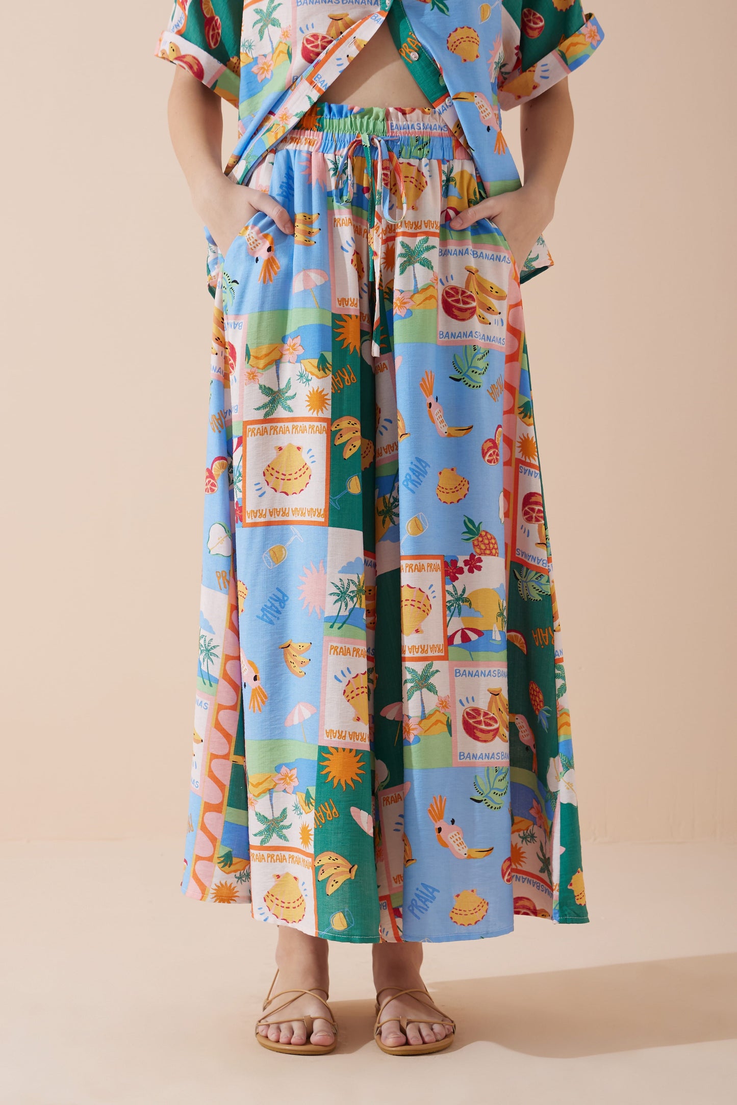 Heychic Praia Multicolour Tropical Wide Leg Cropped Pants (Multi)