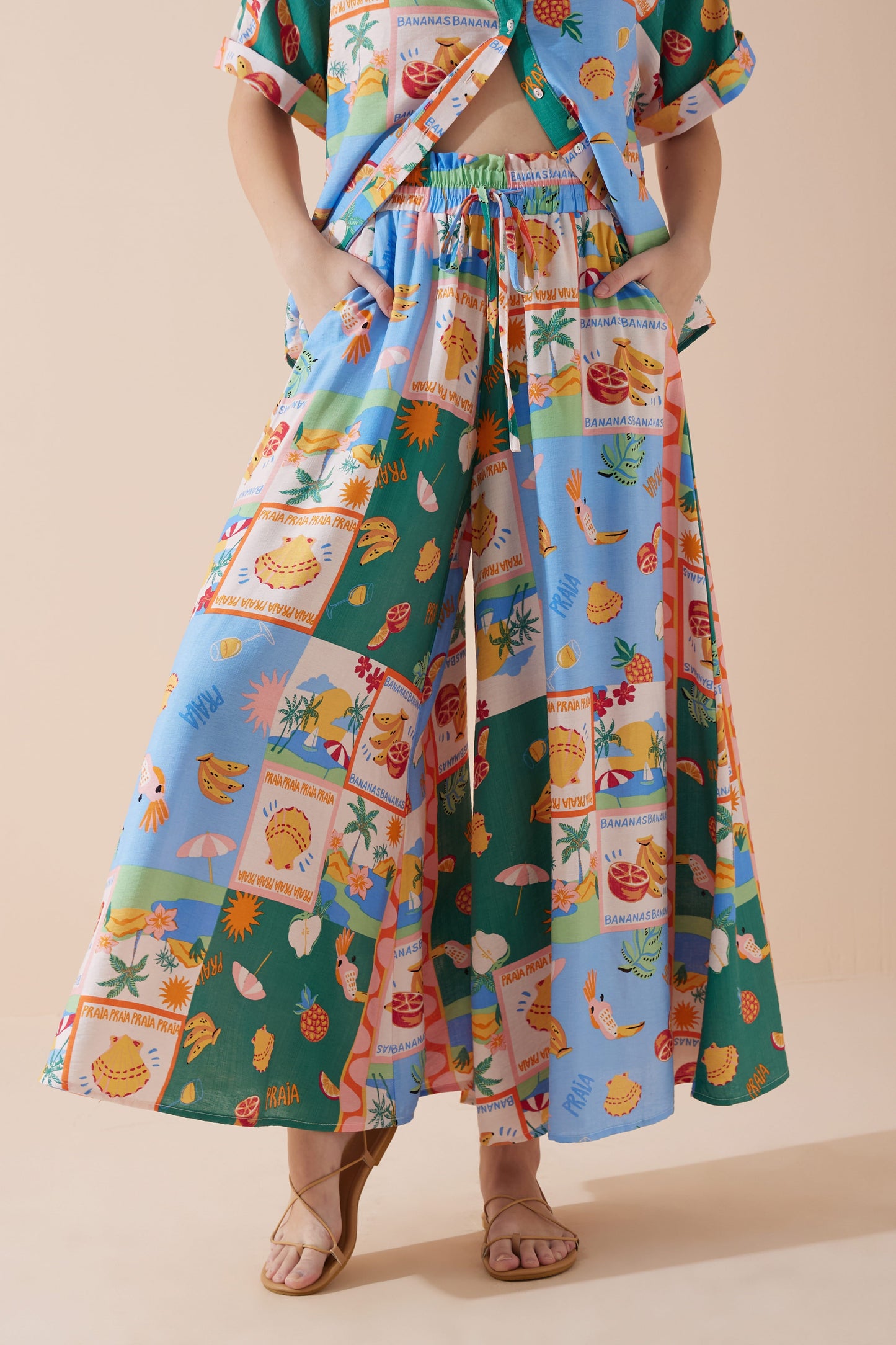 Heychic Praia Multicolour Tropical Wide Leg Cropped Pants (Multi)