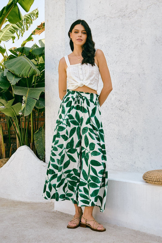 Heychic Ivy Tropical Wide Leg Cropped Pants (Green)