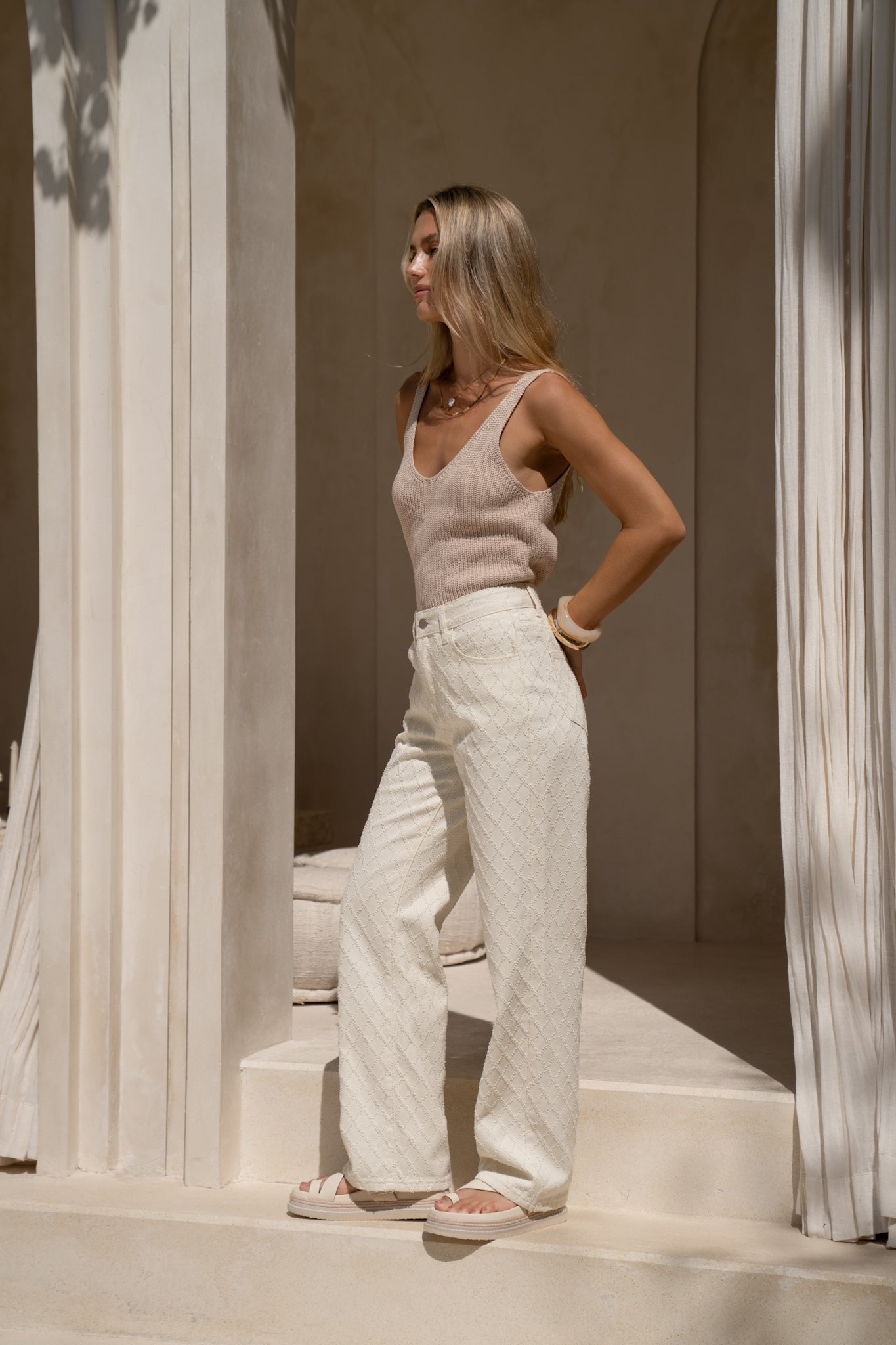 HEYCHIC Louisa Jacquard Pants (Cream)