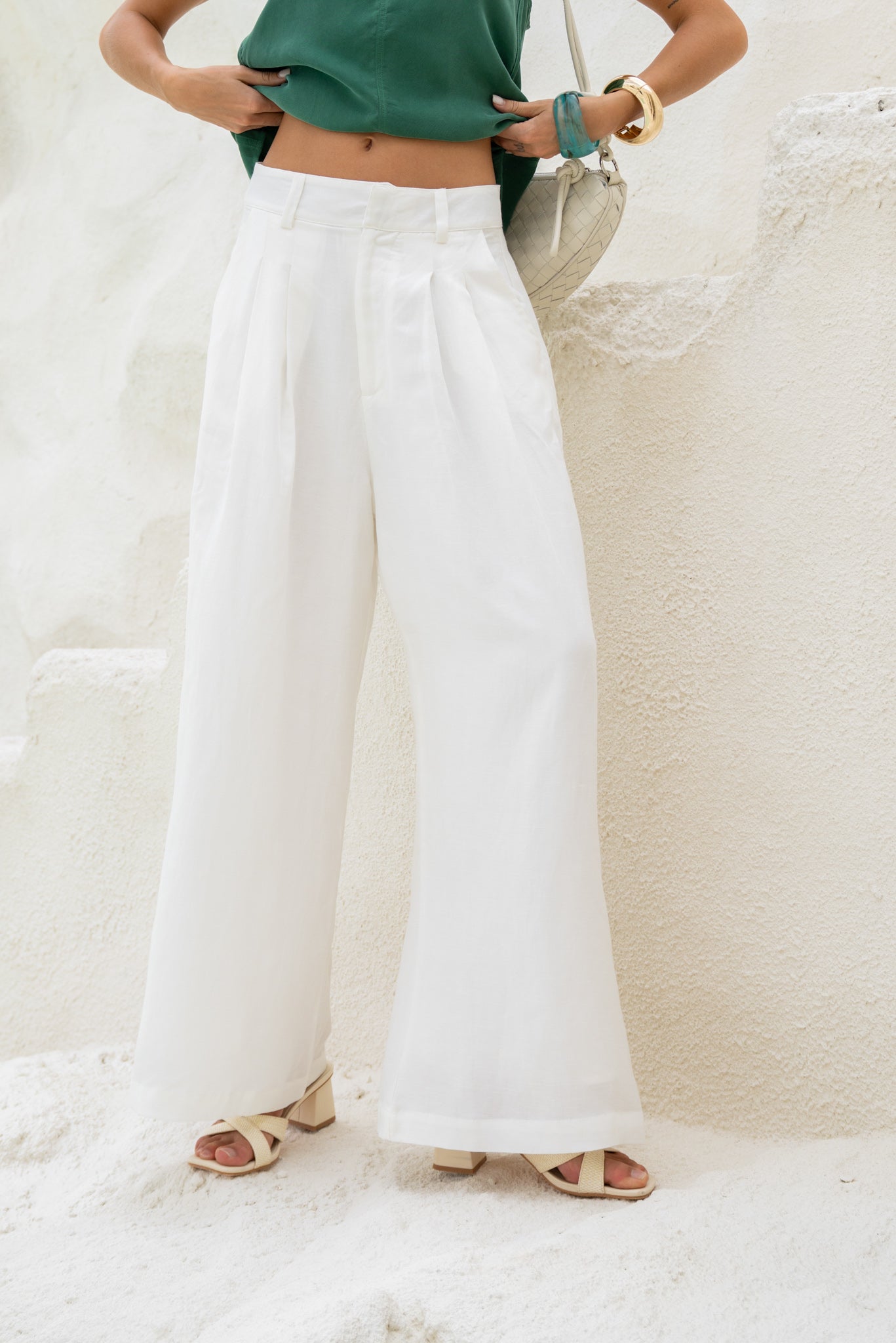 HEYCHIC Isabel Linen Blend Pants (White)