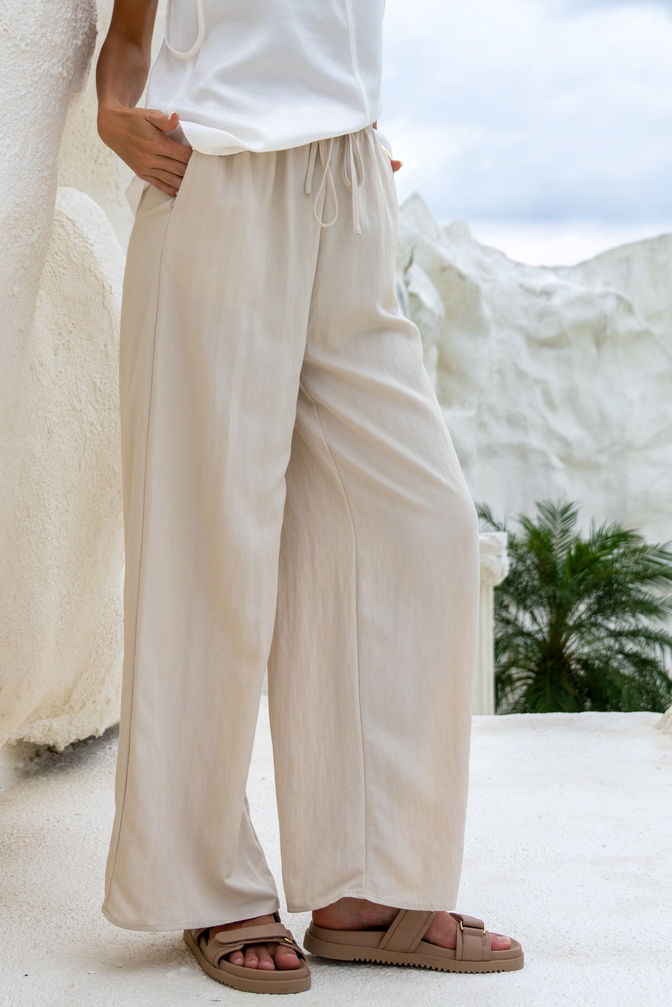 Heychic Josefin Drawstring Pants (Beige)