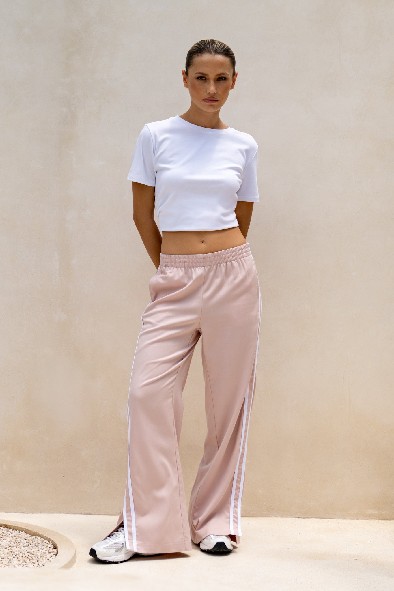 HEYCHIC Leah White Contrast Stripe Trackpants (Pink)