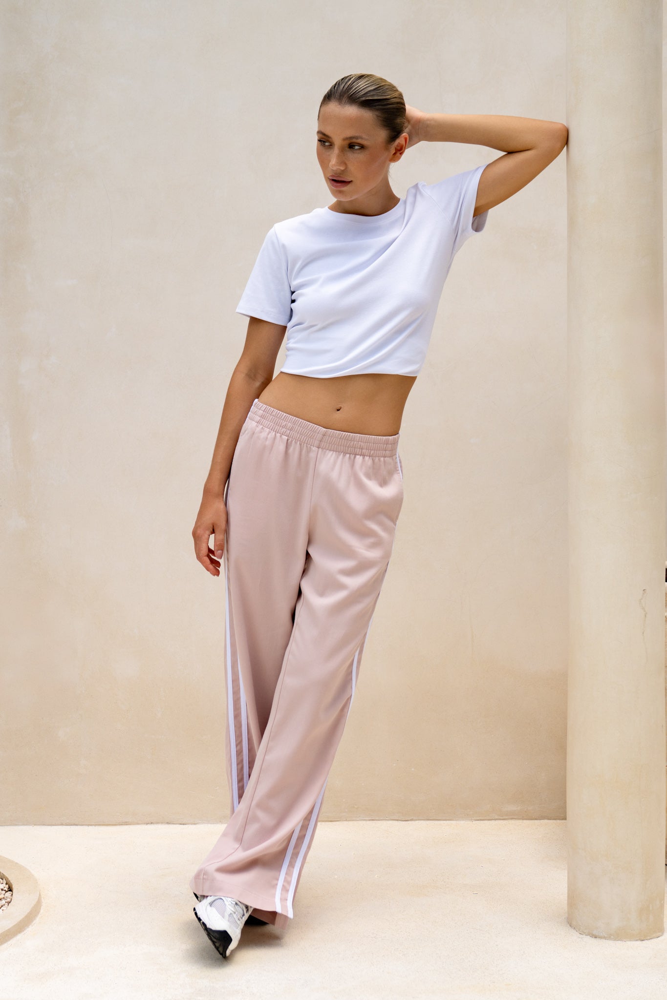 HEYCHIC Leah White Contrast Stripe Trackpants (Pink)
