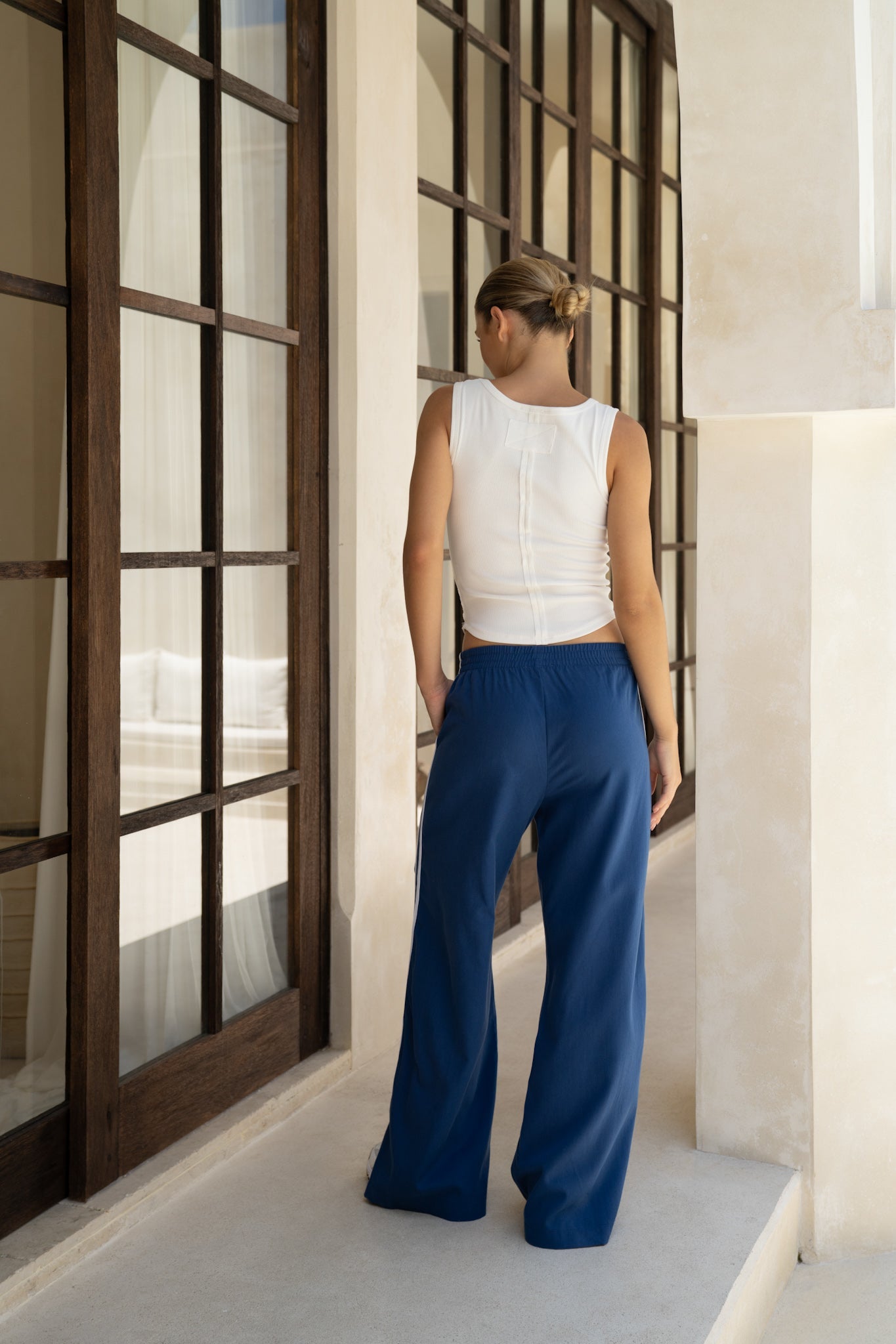 HEYCHIC Leah White Contrast Stripe Trackpants (Blue)