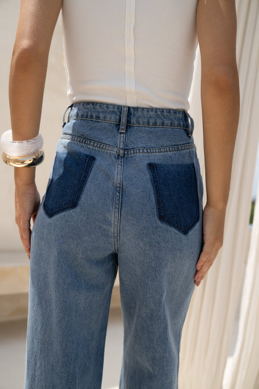 HEYCHIC Jules Denim Contrast Pocket Jeans (Blue)