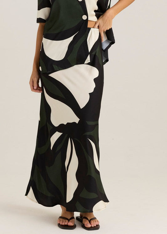 Sass Clothing Tarni Satin Slip Skirt (Iris Abstract Print)