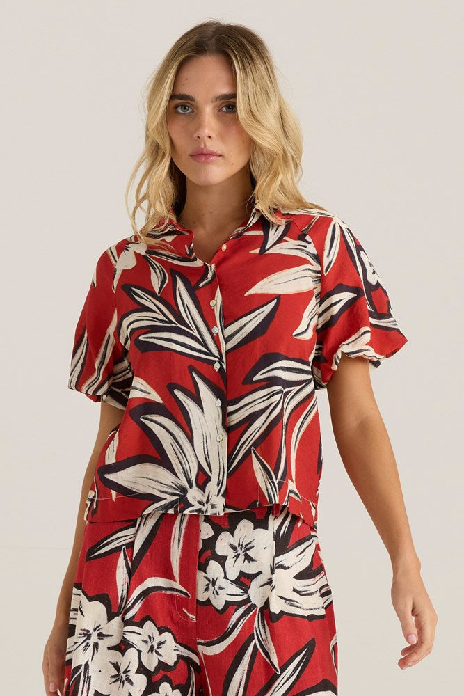 Image of Blouses. Product name - Anella Bubble Sleeve Blouse Asperula Floral in Asperula Floral colour by brand - Sass Clothing