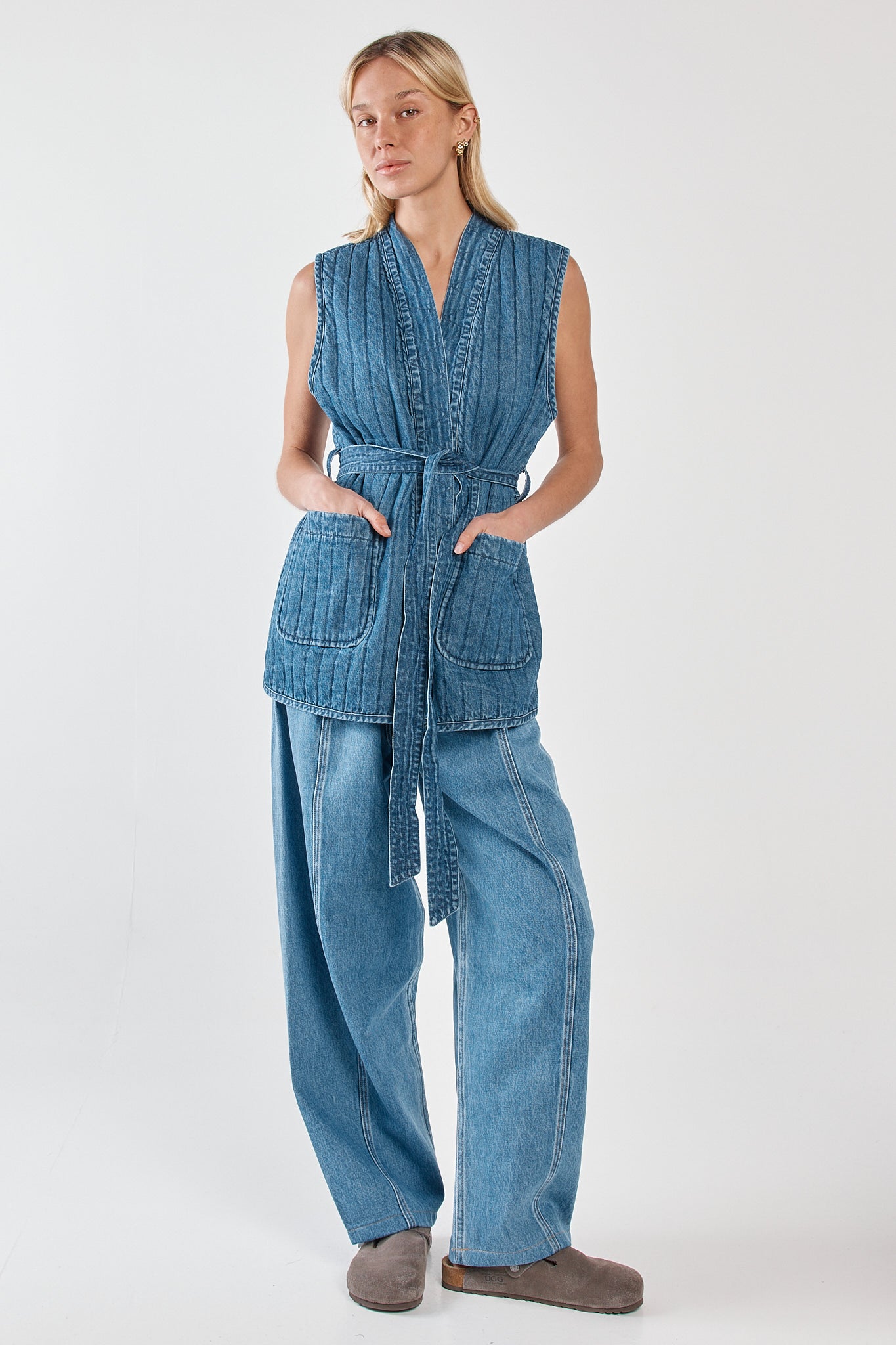 Sass Clothing Pepa Quilted Denim Vest (Classic Blue)