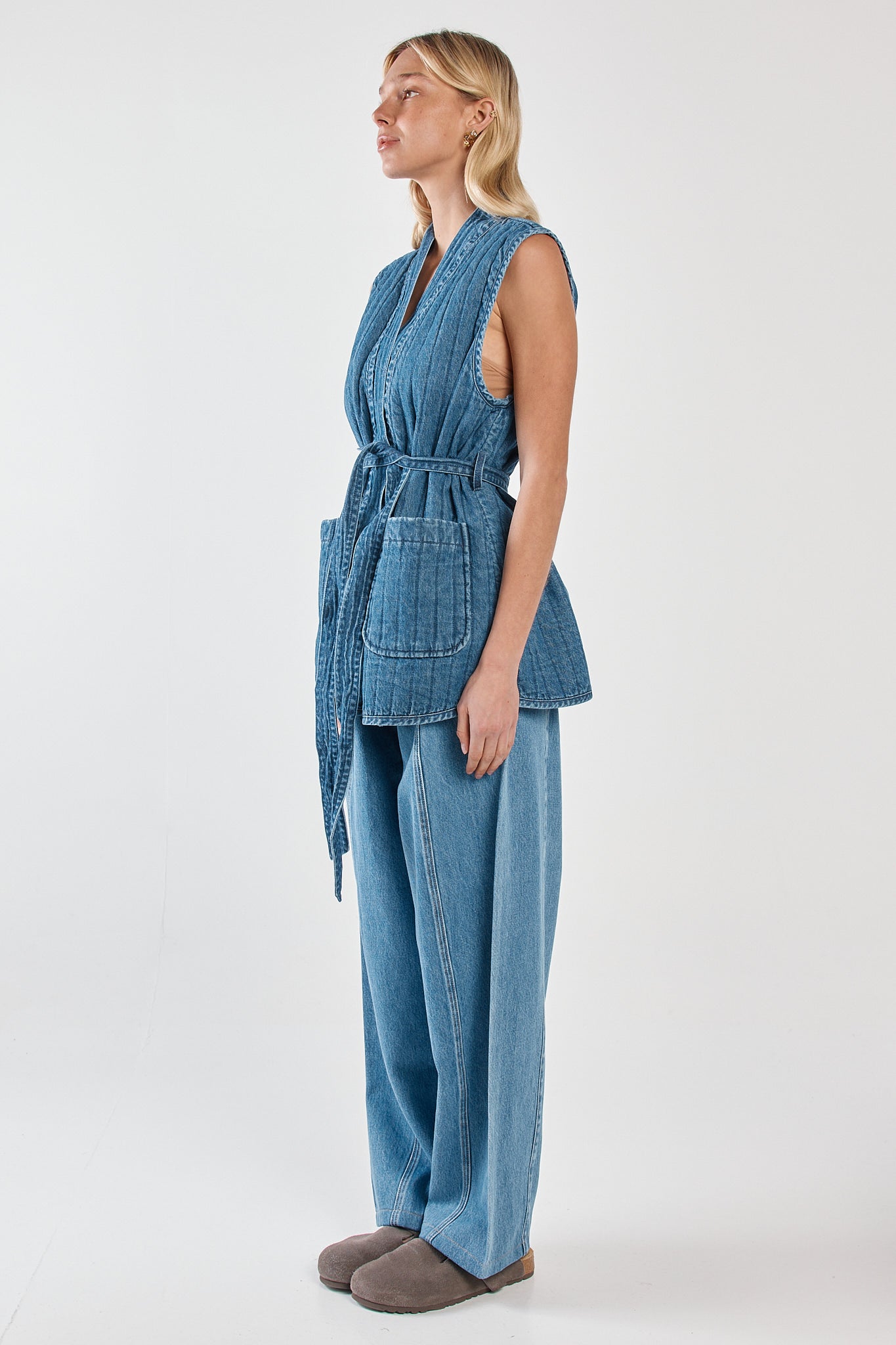 Sass Clothing Pepa Quilted Denim Vest (Classic Blue)